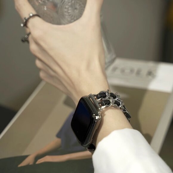 Apple Watch Band Luxury Adjustable Stylish Strap Silver Stainless Chain Band - Picture 6 of 7